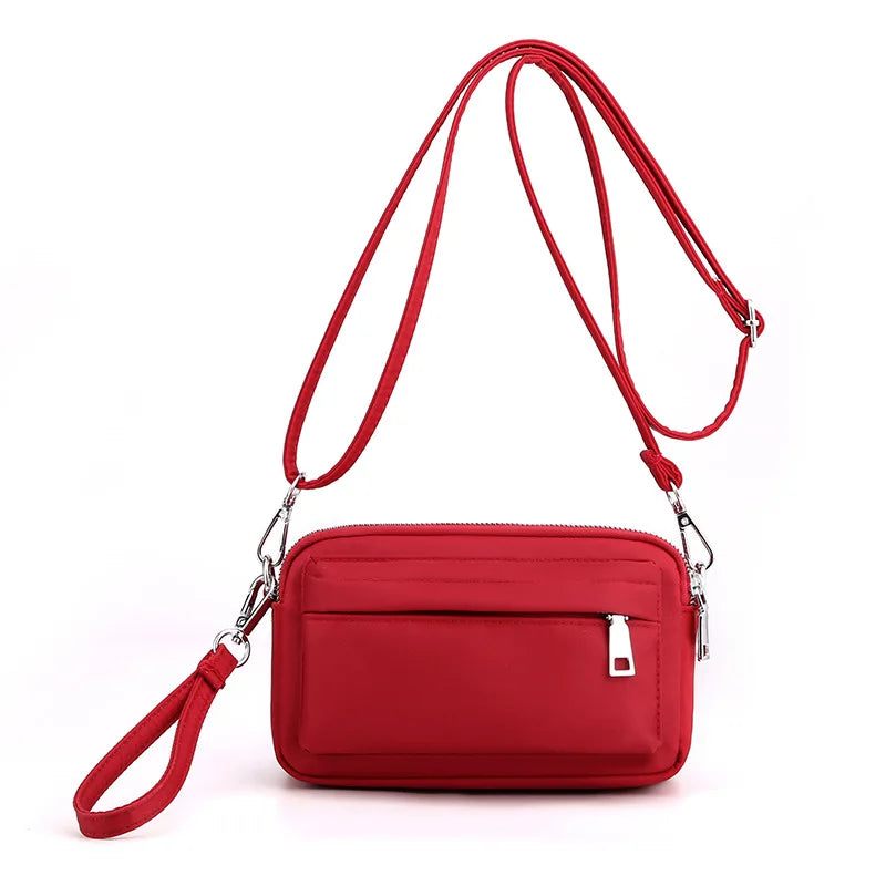 Afslappet Mobiltelefon Taske Kvinde Nylon Clutch Let Vægt Udendørs Rejse Skuldertasker Solid Messenger Til Kvinder - Sort