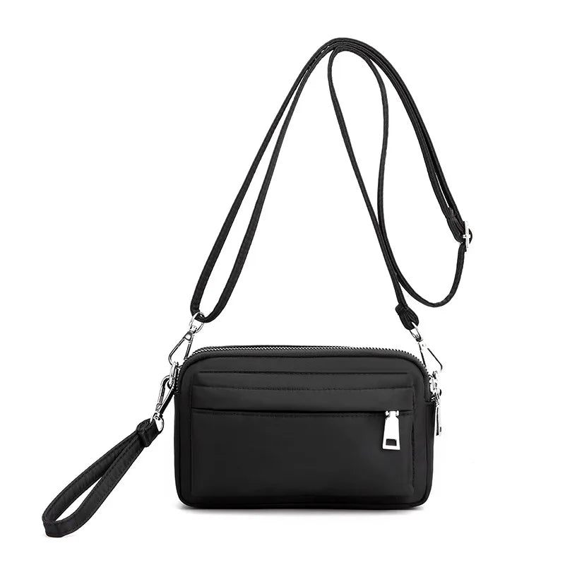 Afslappet Mobiltelefon Taske Kvinde Nylon Clutch Let Vægt Udendørs Rejse Skuldertasker Solid Messenger Til Kvinder - Sort