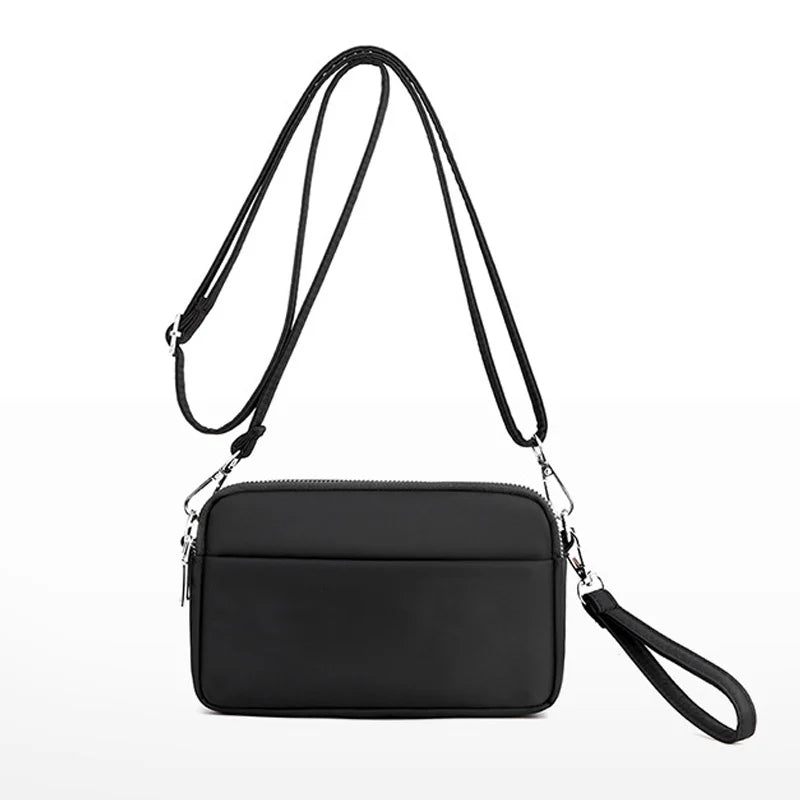Afslappet Mobiltelefon Taske Kvinde Nylon Clutch Let Vægt Udendørs Rejse Skuldertasker Solid Messenger Til Kvinder - Sort