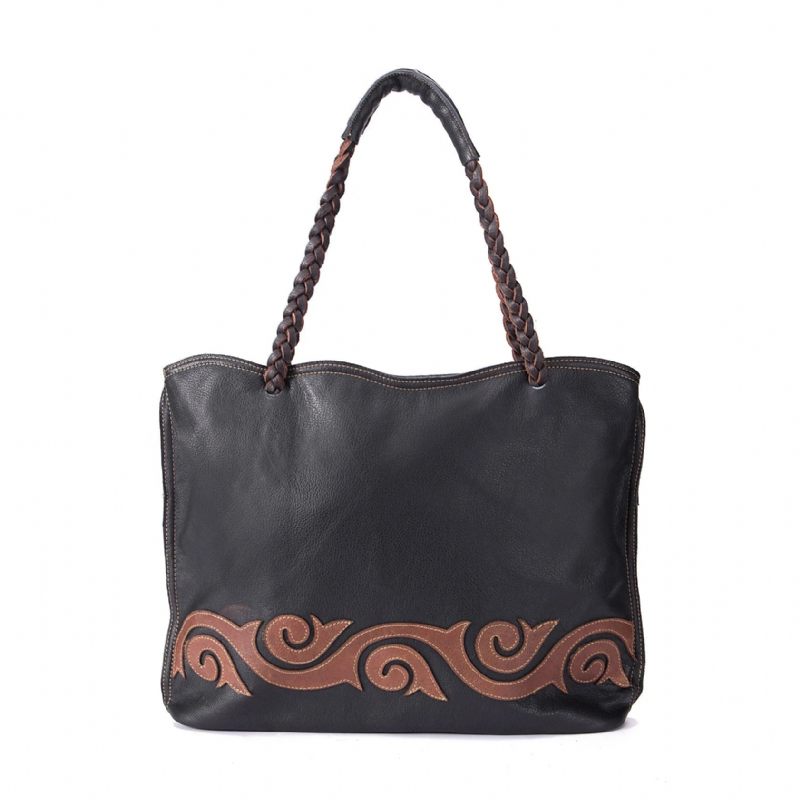 Korn Ægte Læder Berømte Luksus Damer Skuldertaske Kvinder Designer Kvindelig Vintage Tote - Sort