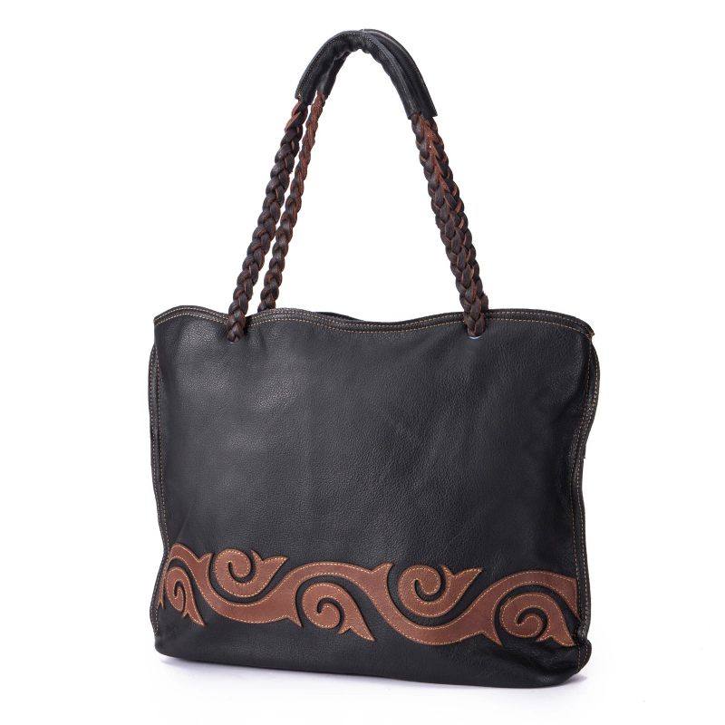 Korn Ægte Læder Berømte Luksus Damer Skuldertaske Kvinder Designer Kvindelig Vintage Tote - Sort