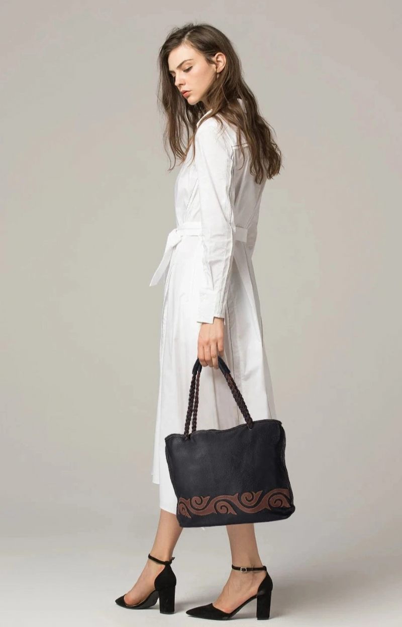 Korn Ægte Læder Berømte Luksus Damer Skuldertaske Kvinder Designer Kvindelig Vintage Tote - Sort