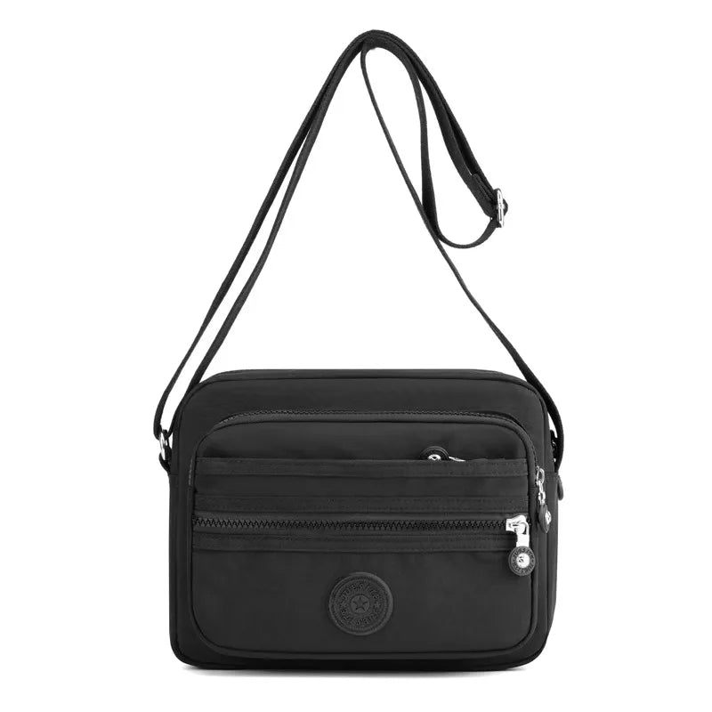 Kvinde Skuldertaske Flerlags Solid Lynlås Crossbody Tasker Til Kvinder Simple Kvindelige Messenger Flaps - Sort