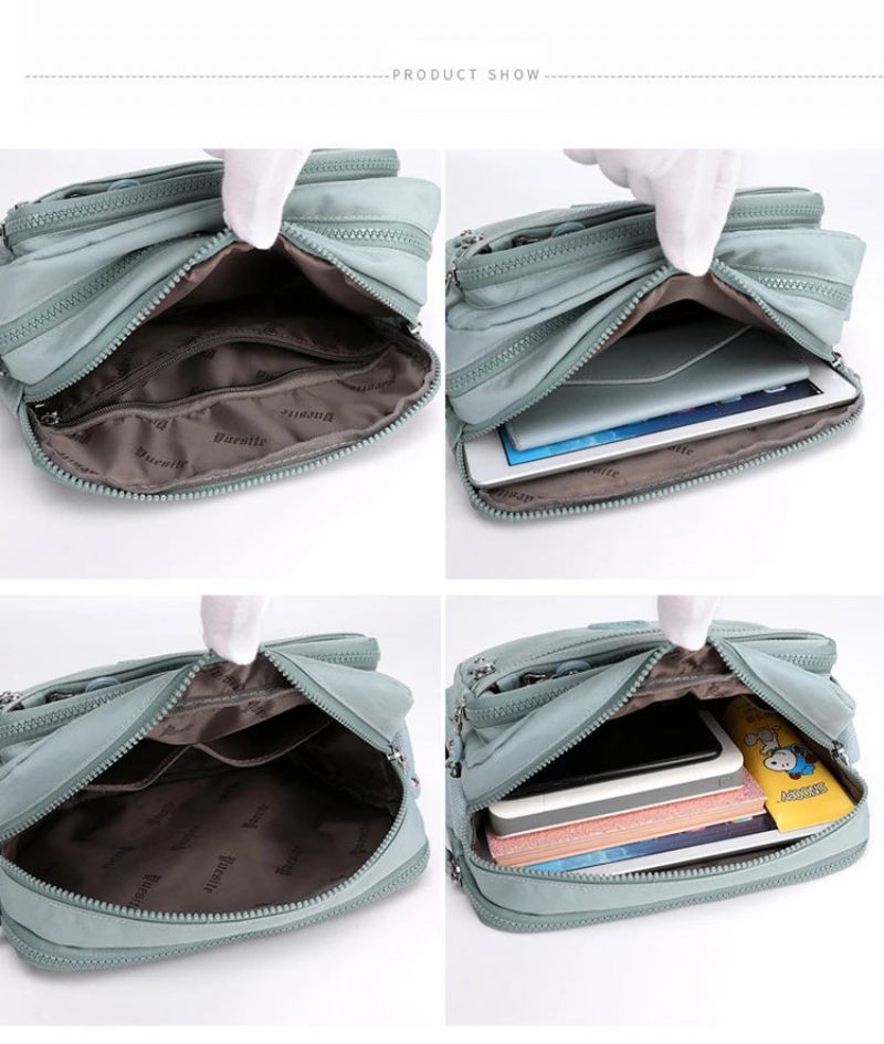 Kvinde Skuldertaske Flerlags Solid Lynlås Crossbody Tasker Til Kvinder Simple Kvindelige Messenger Flaps - Sort