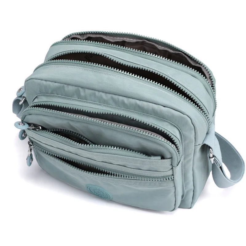 Kvinde Skuldertaske Flerlags Solid Lynlås Crossbody Tasker Til Kvinder Simple Kvindelige Messenger Flaps - Sort