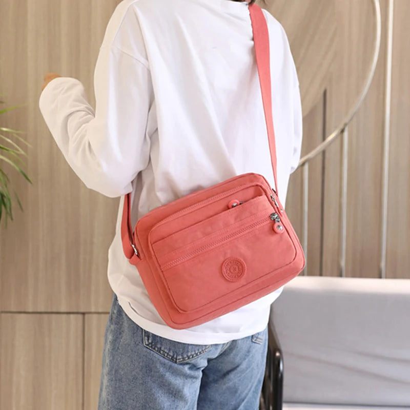 Kvinde Skuldertaske Flerlags Solid Lynlås Crossbody Tasker Til Kvinder Simple Kvindelige Messenger Flaps - Sort