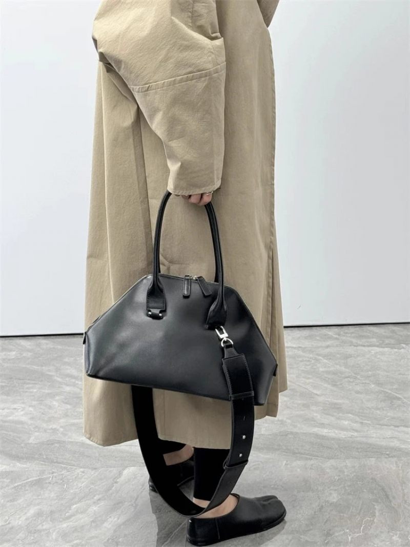 Kvinder Shell Bag Håndtaske Ægte Læder Dame Skulder Underarm Commuter Crossbody - Sort