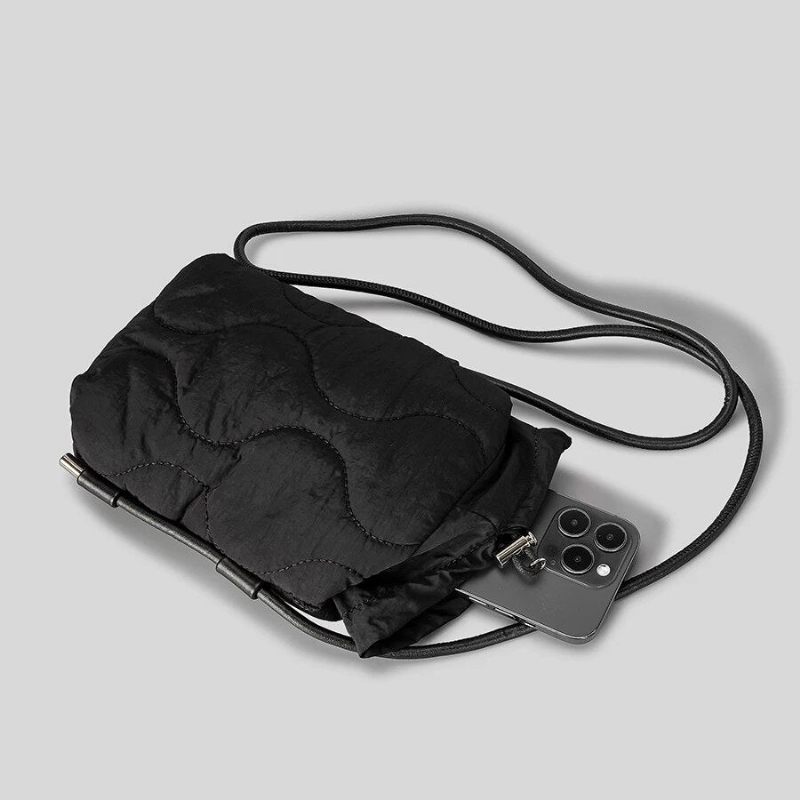 Quiltet Polstret Crossbody-tasker Til Kvinder Designer Dun-bomuldsskuldertaske Casual Nylon Messenger Bag Small - Sort