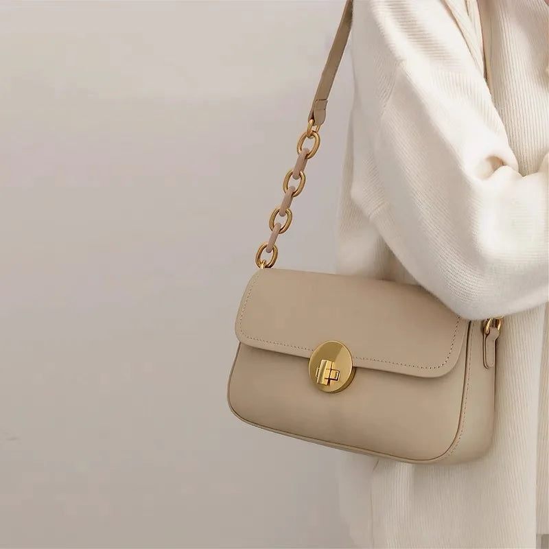 Simpel Solid Chain Strap Flap Taske Læder Skuldertasker Til Kvinder Damer Crossbody Bag Designer - Kaki
