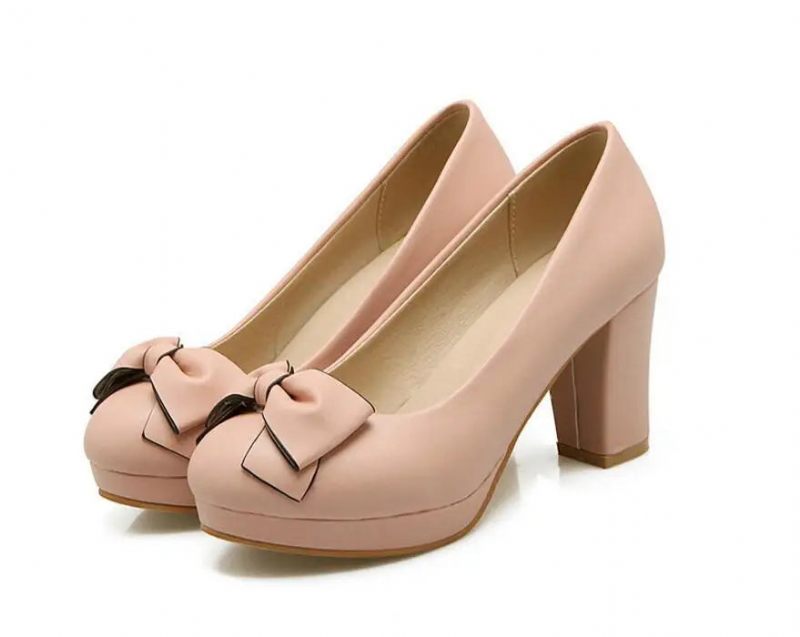 Bowtie Kvinder Pumper Høje Hæle Sko Kvinde Slip On Dame Bryllupssko - Brun