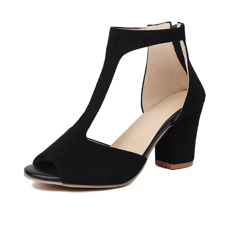 Dame T-strop Sandaler Sommer Højhælede Åben Tå Gladiator Chunky Hæl Sko Kvinde Party Pumps - Beige