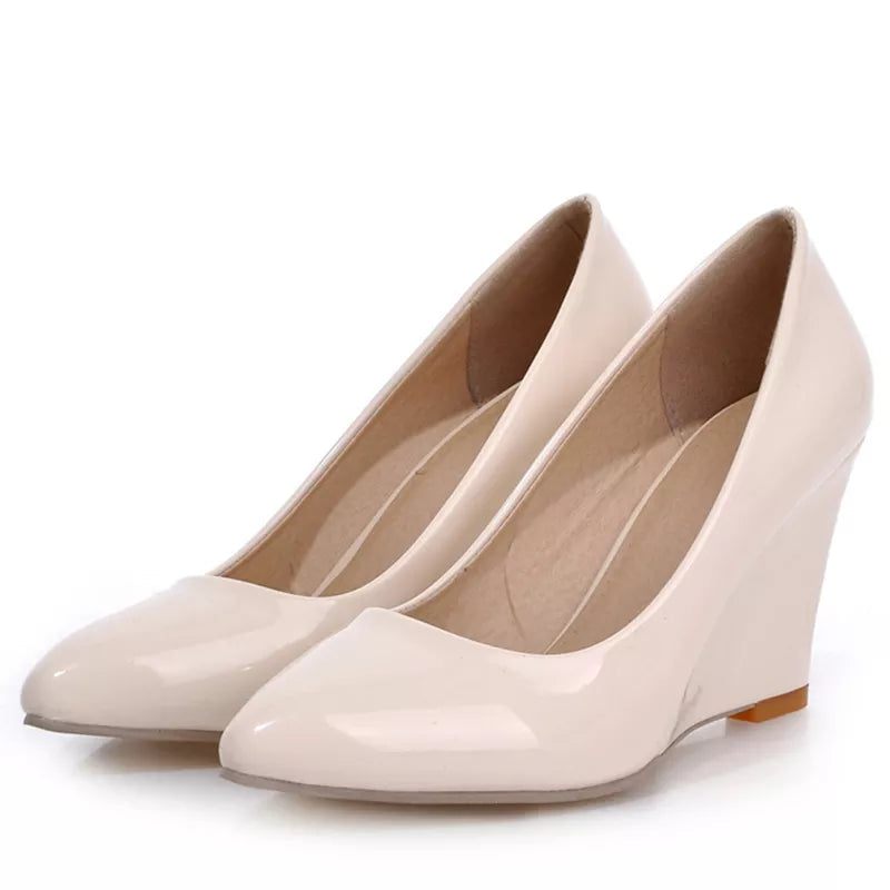 Kilehæle Pumps Sko Kvinde Forår Casual Sort Kile Bryllupskontor Festsko Dame Elegant Spids - Beige