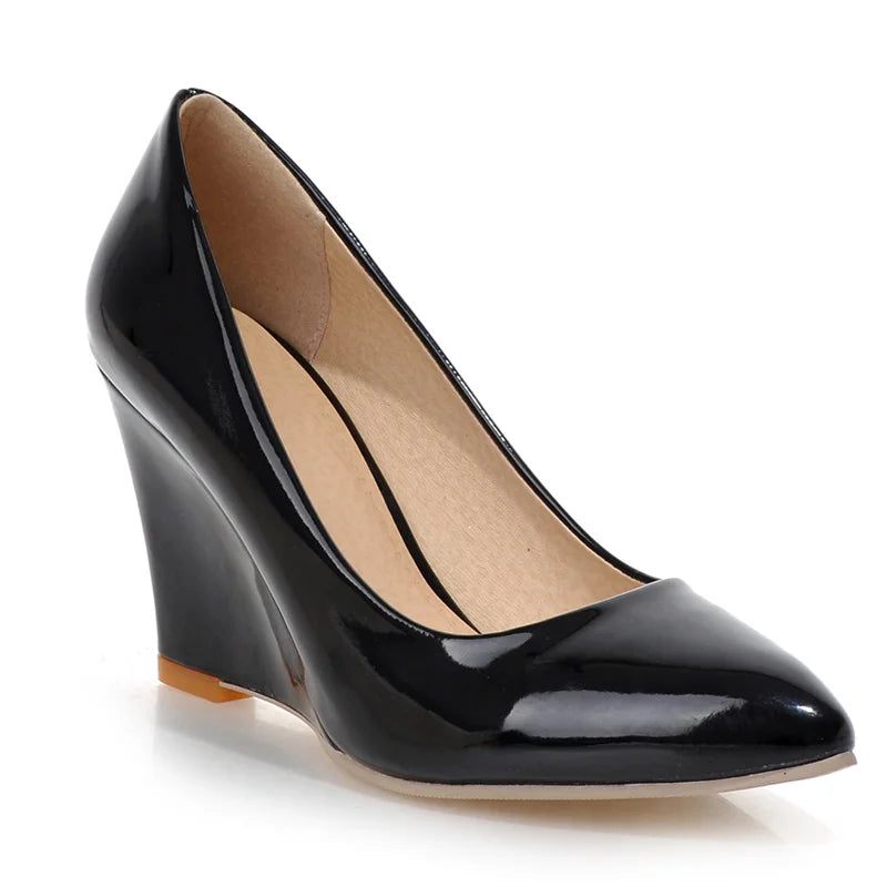 Kilehæle Pumps Sko Kvinde Forår Casual Sort Kile Bryllupskontor Festsko Dame Elegant Spids - Beige