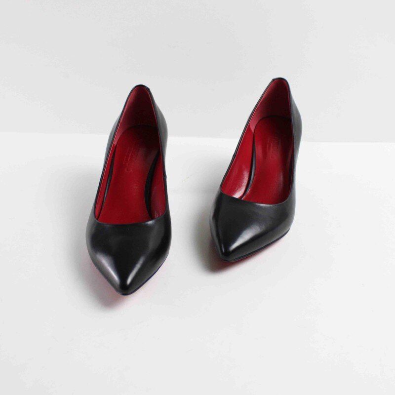Kvinder Sommer Pumps Sort Højhælet Dame Business Sko Ægte Læder Spidstå Håndlavet - Sort 5 Cm