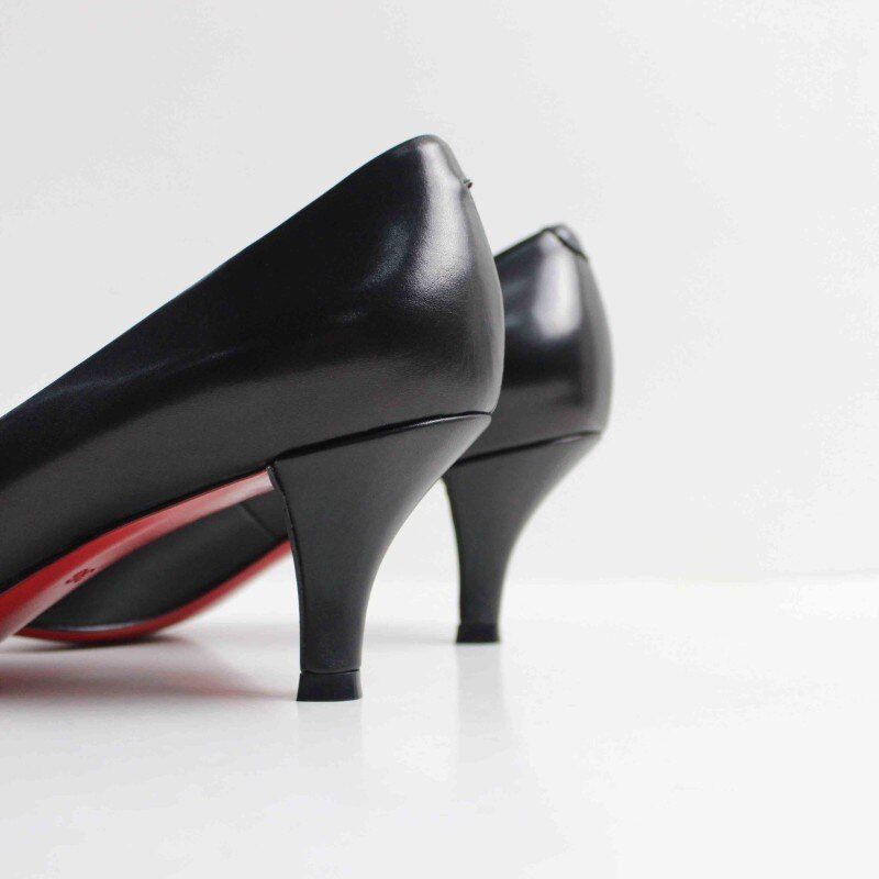 Kvinder Sommer Pumps Sort Højhælet Dame Business Sko Ægte Læder Spidstå Håndlavet - Sort 5 Cm