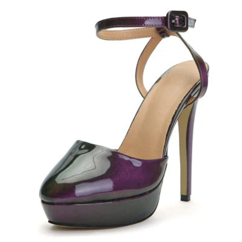 Sommer Intrigue Lilla Laklæder Sandaler Kvinde Tåspids Ankelstrop Høje Hæle Sko Pumps - Lilla