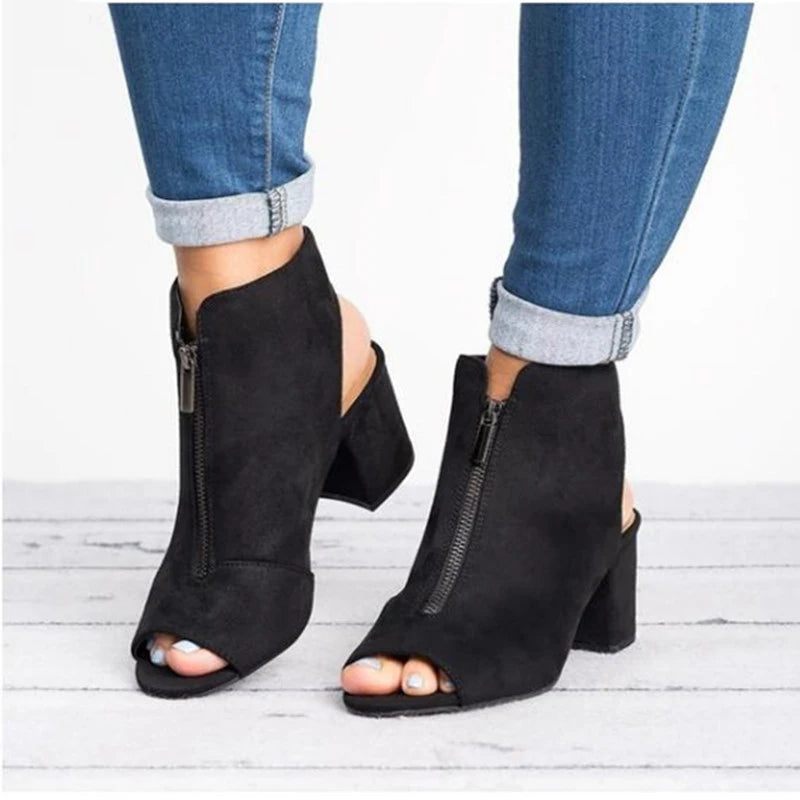 Sommersko Kvinder Sandaler Kjole Sko Casual Rom Peep Toe Med Hæle Sko - Sort