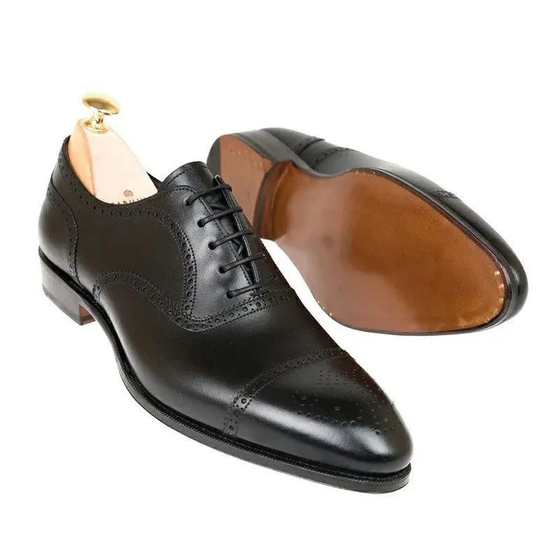 Oxford Brogue Man Business Sko Solid Office Designer Best Man Shoe Håndlavede Ægte Læder Herresko - Kamel