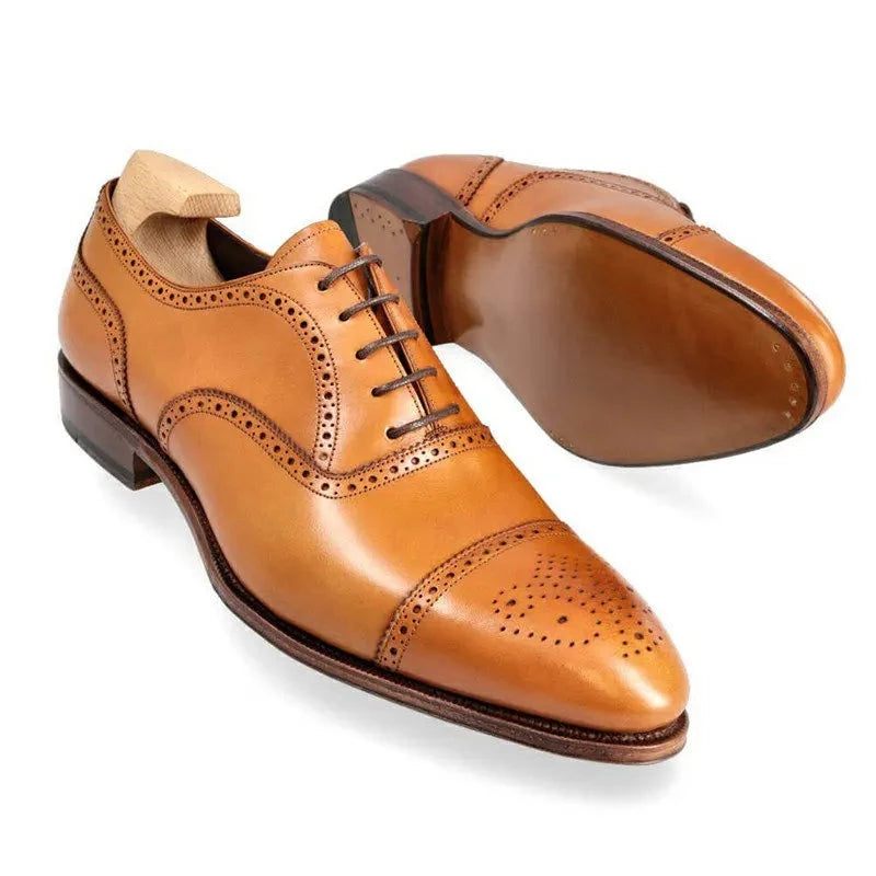 Oxford Brogue Man Business Sko Solid Office Designer Best Man Shoe Håndlavede Ægte Læder Herresko - Kamel