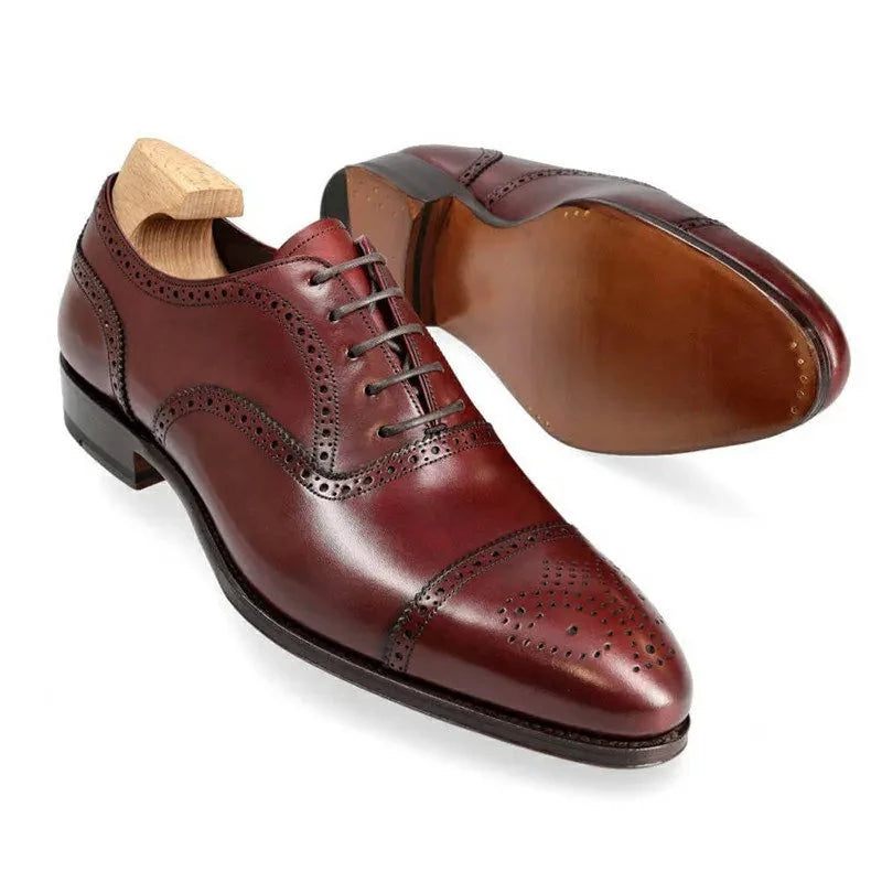Oxford Brogue Man Business Sko Solid Office Designer Best Man Shoe Håndlavede Ægte Læder Herresko - Kamel