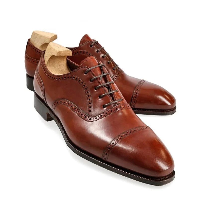 Oxford Herresko Brudekjole Formel Ægte Læder Kontorsko Original Designer Business Best Man Sko - Brun
