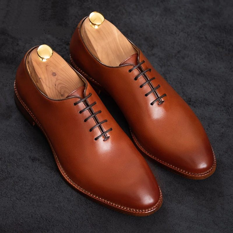 Oxford Solid Dress Business Sko Designer Håndlavet Bryllup Formelle Ægte Læder Original Best Man Sko - Brun