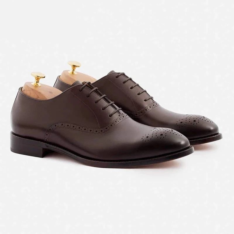 Oxford Style Man Dress Shoes Formelle Solid Business Shoe Designer Bedste Ægte Læder Herresko - Sort