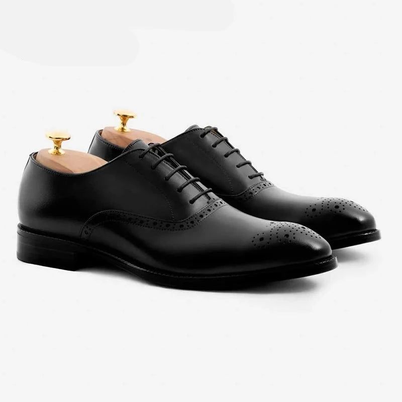 Oxford Style Man Dress Shoes Formelle Solid Business Shoe Designer Bedste Ægte Læder Herresko - Sort