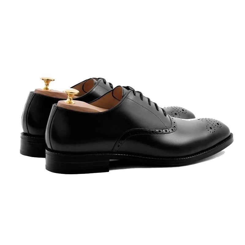 Oxford Style Man Dress Shoes Formelle Solid Business Shoe Designer Bedste Ægte Læder Herresko - Sort