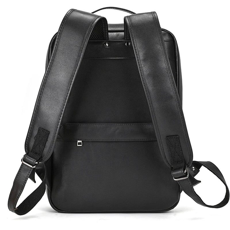 Læder Mænds Rygsæk Fit 15.6 Tommer Laptop Big Daypack Rejserygsæk - Enkelt Lynlås-Sort