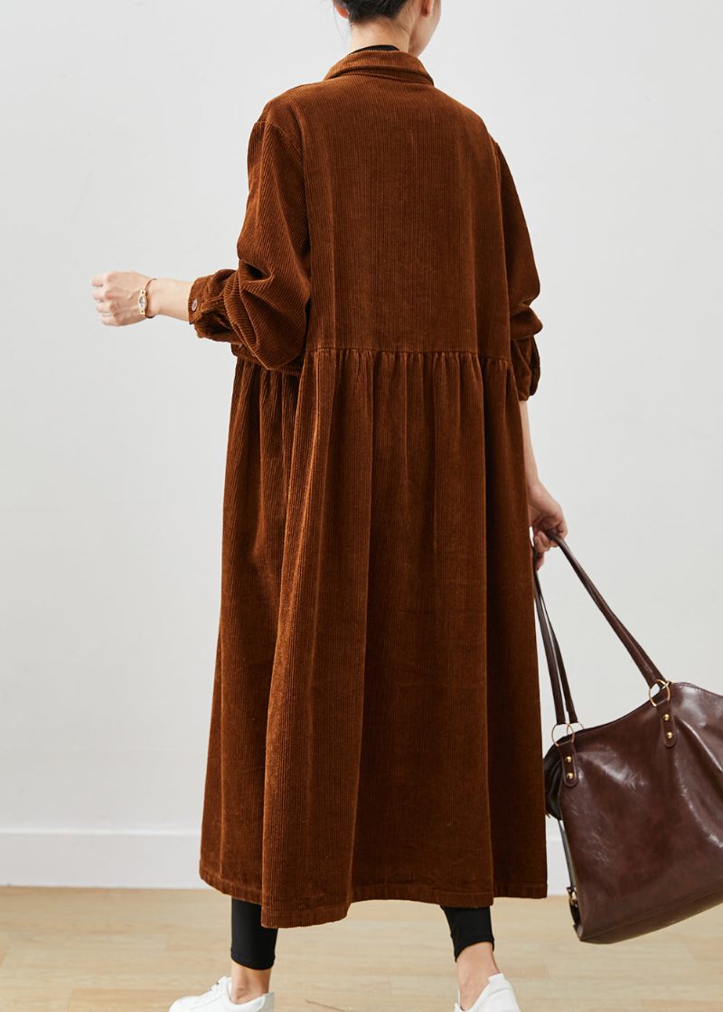 Art Brown Oversized Corduroy Trench Coats Spring - Dame trenchcoats