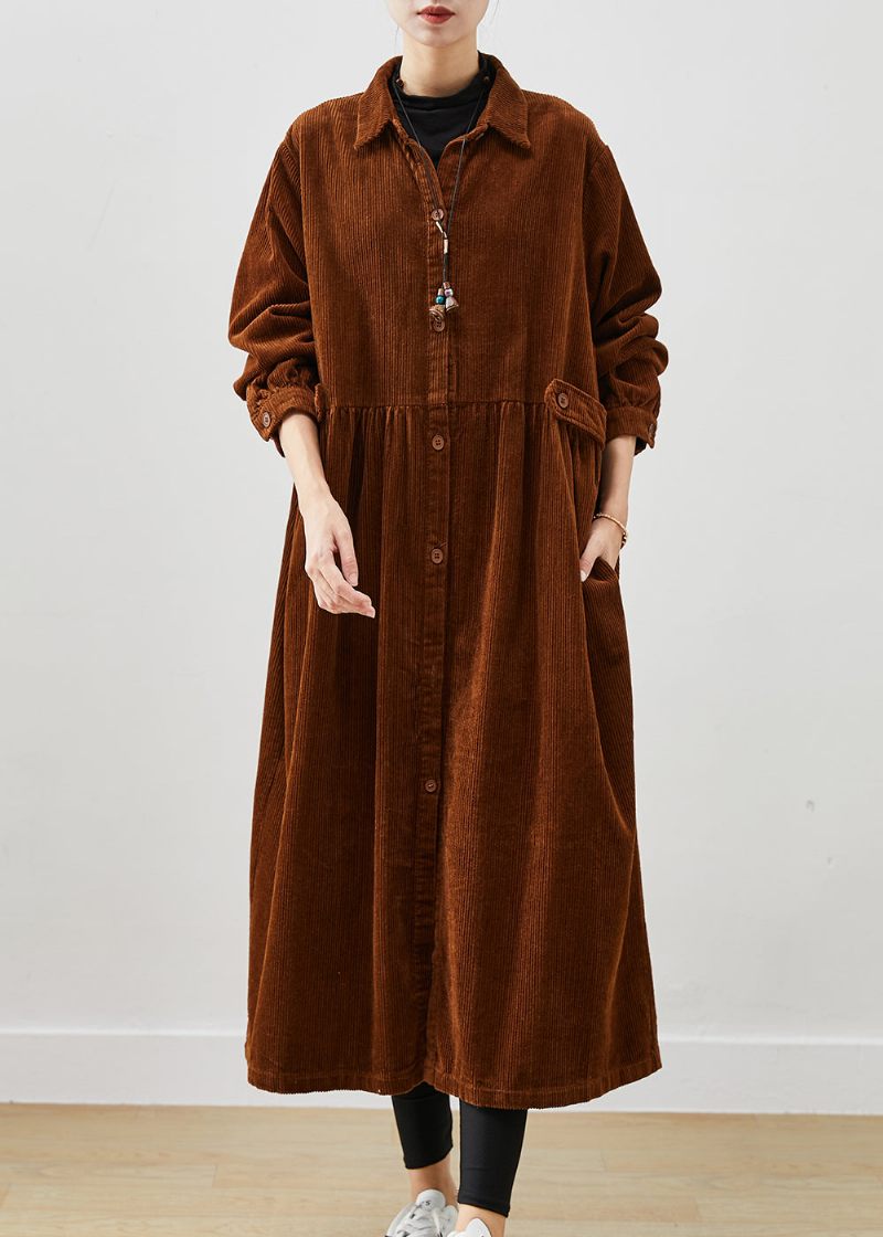 Art Brown Oversized Corduroy Trench Coats Spring - Dame trenchcoats