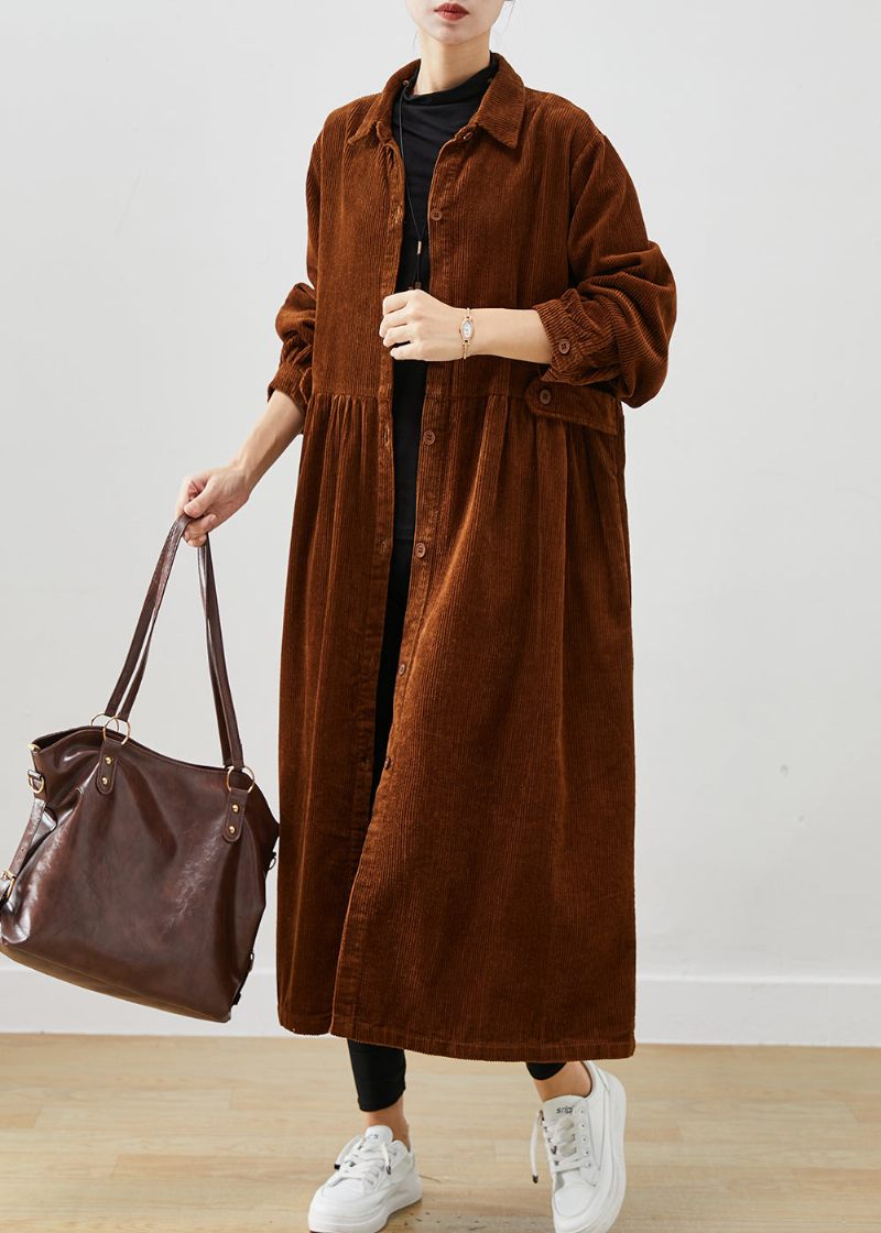 Art Brown Oversized Corduroy Trench Coats Spring - Dame trenchcoats