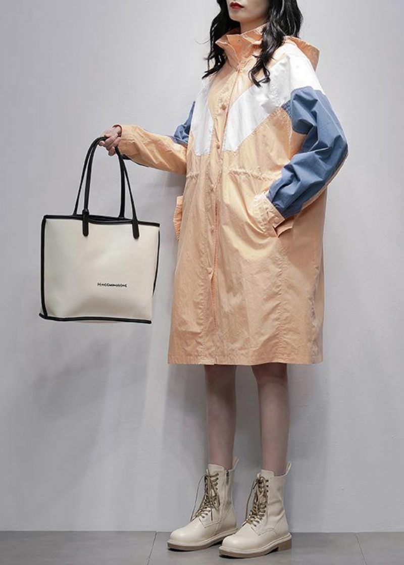 Art Orange Plus Size Frakker Kvinder Bluser Stoffer Hætte Med Lynlås Patchwork Outwears - Dame trenchcoats
