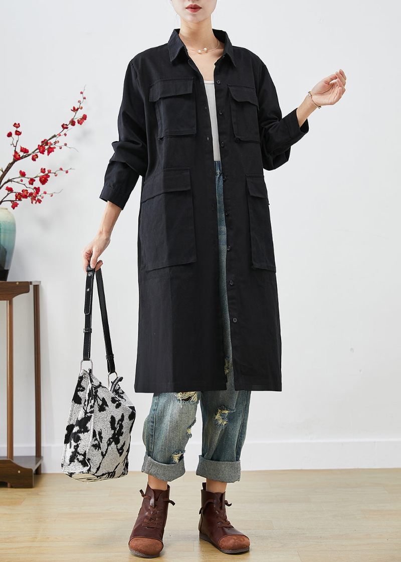 Bohemian Black Oversized Lommer Bomuld Trench Fall - Dame trenchcoats