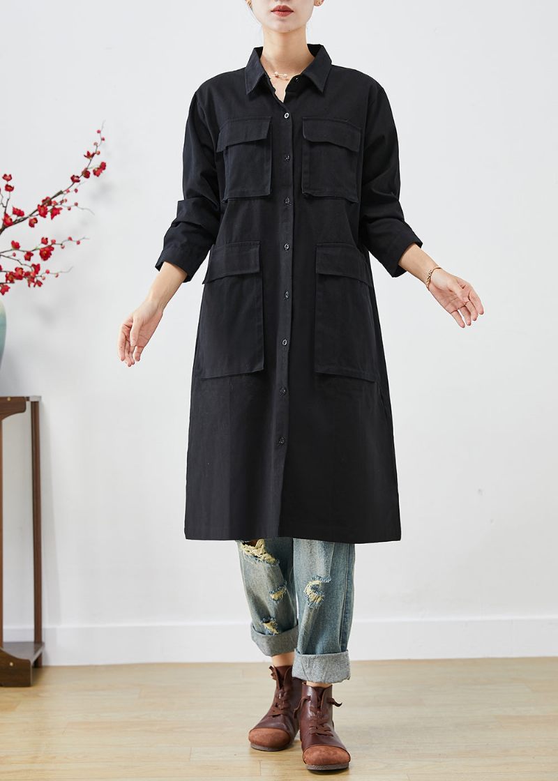 Bohemian Black Oversized Lommer Bomuld Trench Fall - Dame trenchcoats