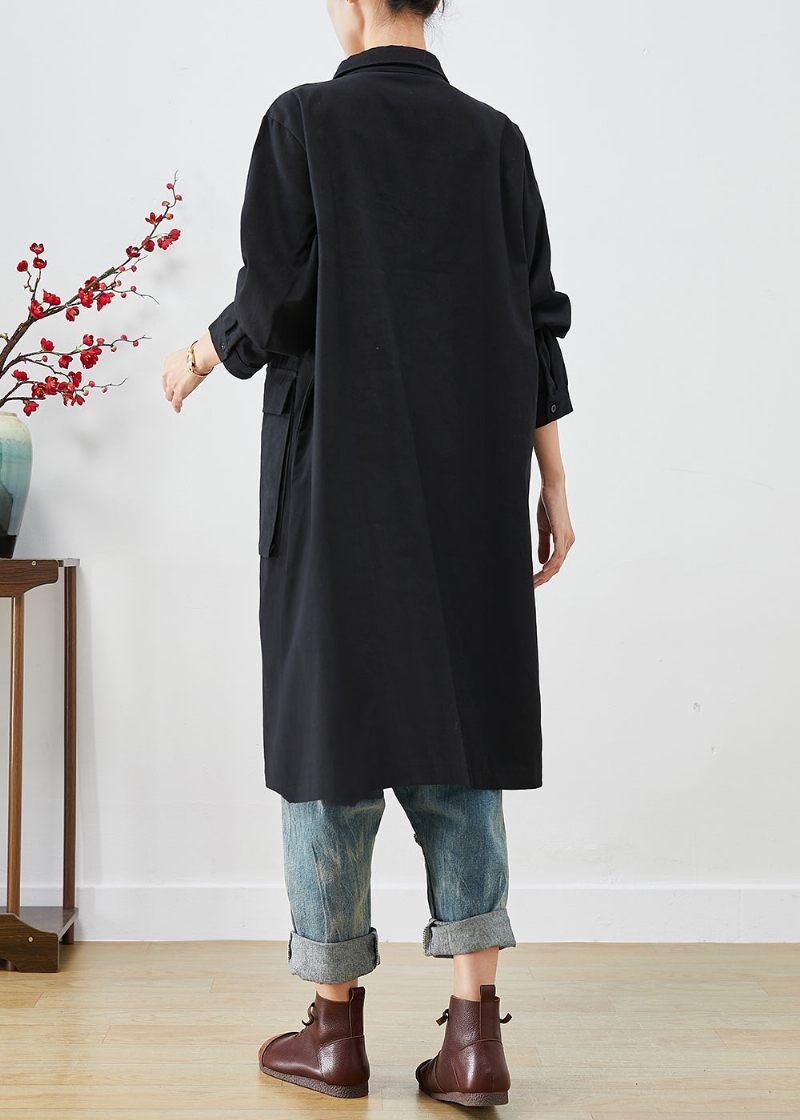 Bohemian Black Oversized Lommer Bomuld Trench Fall - Dame trenchcoats