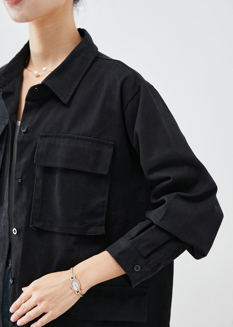 Bohemian Black Oversized Lommer Bomuld Trench Fall - Dame trenchcoats