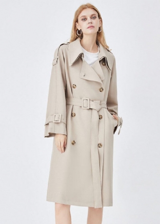 Chic Abrikos Dobbelt-lags Krave Dobbelt Bryst Bomuld Cinch Trench Spring