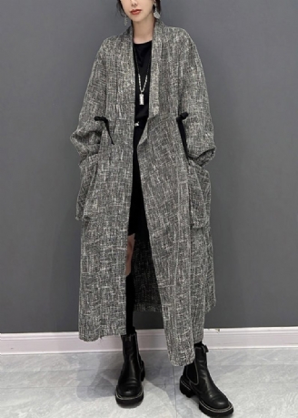 Chic Grå Kærv Plaid Knap Trenchcoats Efterår