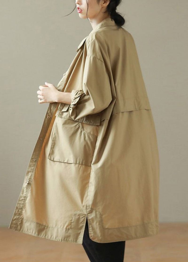 Diy Blackish Green Oversized Lommer Bomuld Trench Coat Fall - Dame trenchcoats