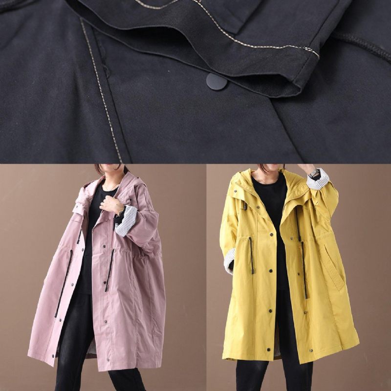 Elegant Pink Modetøj Med Hætte Lommer Med Snøre Outwear - Pink