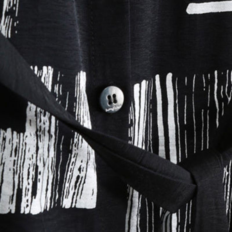 Elegant Sort Print Maxi Frakke Oversize Turn-down Krave Bindebånd Talje Lang Vintage Langærmede Lommer Lange Frakker - Dame trenchcoats