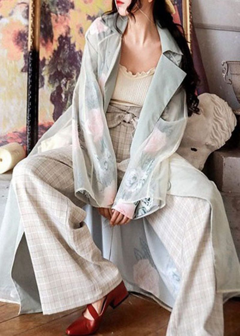 Fransk Blomster Peter Pan Kravelommer Patchwork Organza Trench Coats Spring - Dame trenchcoats