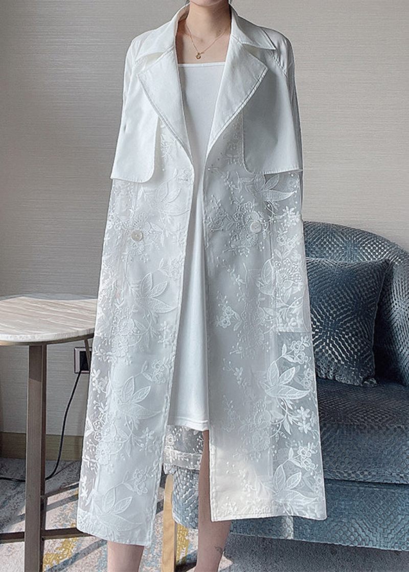 Fransk Hvid Peter Pan Kravelommer Patchwork Blonde Trench Fall - Dame trenchcoats