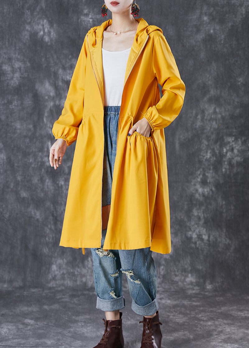 Franske Gule Hættelommer Trench Coats Efterår