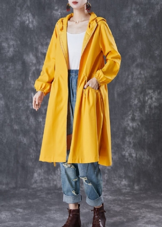 Franske Gule Hættelommer Trench Coats Efterår
