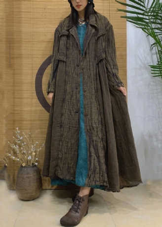 Grønne Lommer Lang Trenchcoat Af Linned Med Indhak Og Lange Ærmer