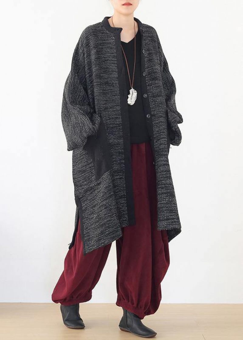 Hyggelig Side Åben Strik Sweat Toppe Plus Size Tøj Sort Store Lommer Sweater Frakke - Dame trenchcoats