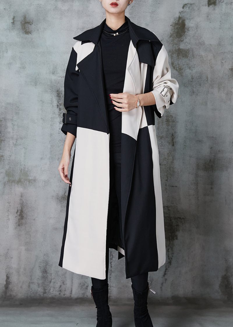 Italiensk Colorblock Asymmetrisk Patchwork Bomuld Trenchs Spring - Dame trenchcoats